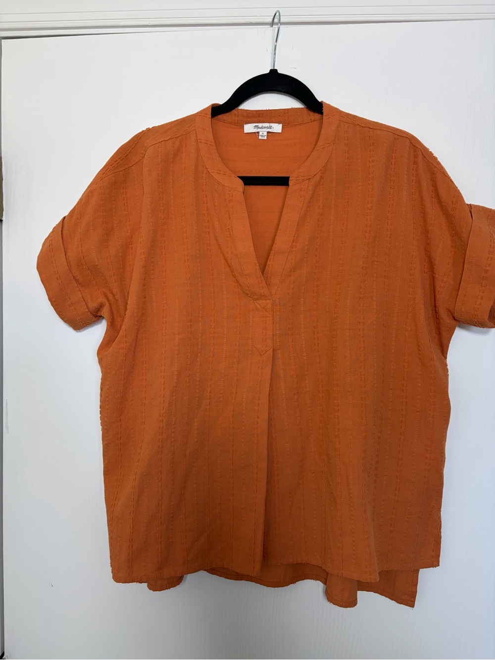 Rust Orange Split V-Neck Short Sleeve Tunic